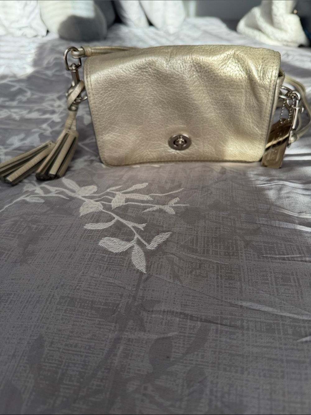 Coach Metallic Gold Leather Crossbody with Tassel